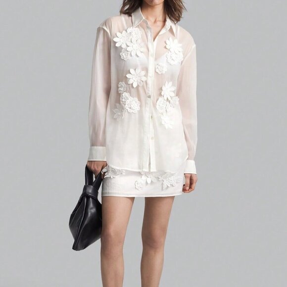 White Casual Women's Floral Applique Detail Solid Skirt - Picture 5 of 6